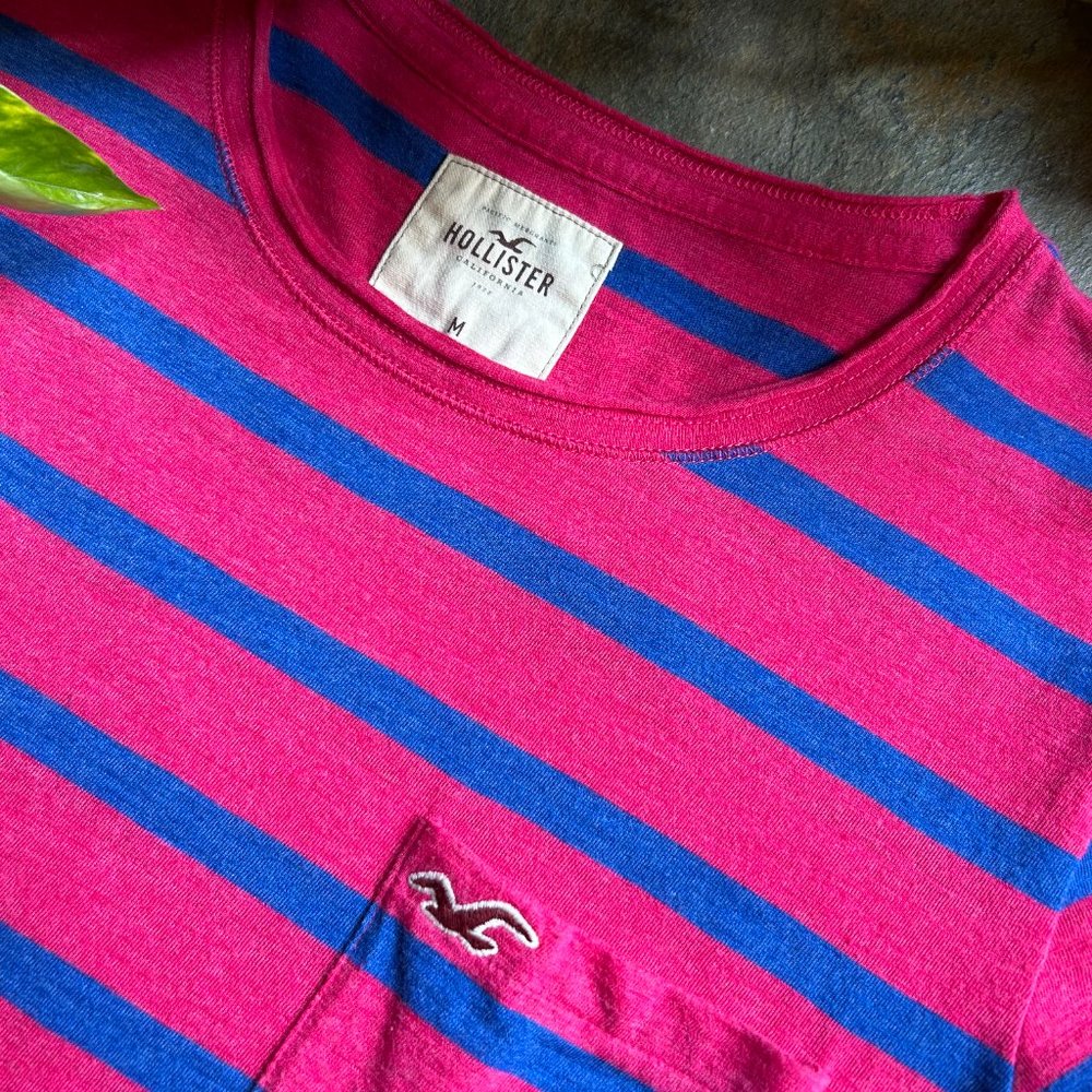 NEW Hollister Striped Tee in Pink and Blue M - Picture 2 of 10